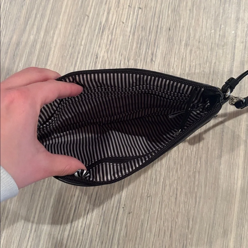 Nine West Colorblock Wristlet Clutch Black Cream Brown Zip Pouch